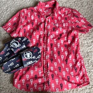 Vineyard Vines Red and Navy Lobster Print Kids Shirt Set